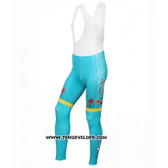 2016 Maillot Ciclismo Astana Bleu Clair et Jaune Manches Longues et Cuissard